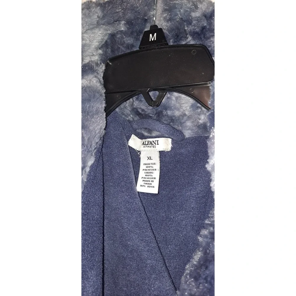 Alfani Intimates Womens XL Faux‎ Fuzzy Fur plush lounge Robe-Gray/Navy